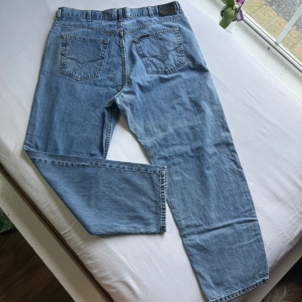 Harley Davidson Mens Relaxed Leg Jeans 40x30 Light Wash Blue Denim Biker Pants